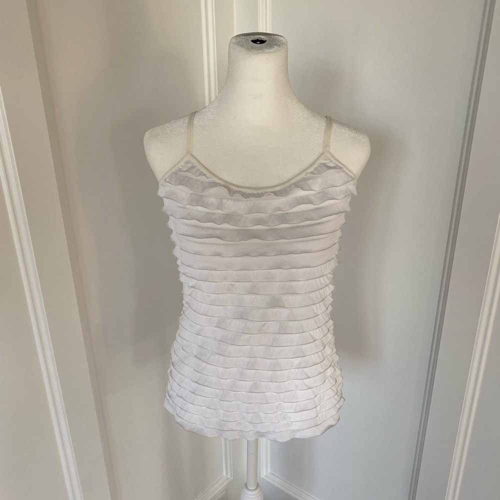 Energie Womens White Tiered Ruffle Ribbon Spaghetti Strap Tank Top Size Medium